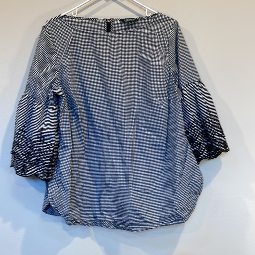 lauren ralph lauren novacheck embroidered sleeve blouse